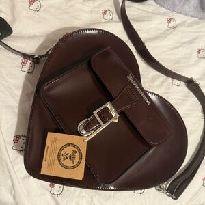 Heart-Shaped Brown Leather Bag